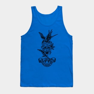 Blue Line Tattoo Swallow Heart Design in Black Tank Top